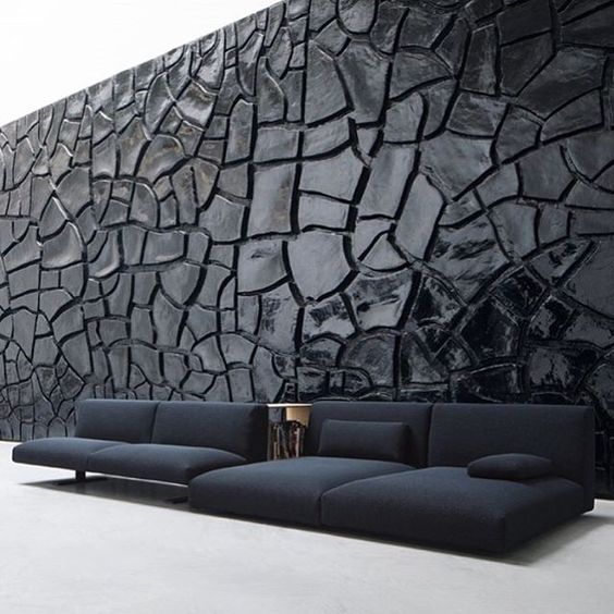 interior design texture, showing you a textured wall along with sofas with a different texture 
