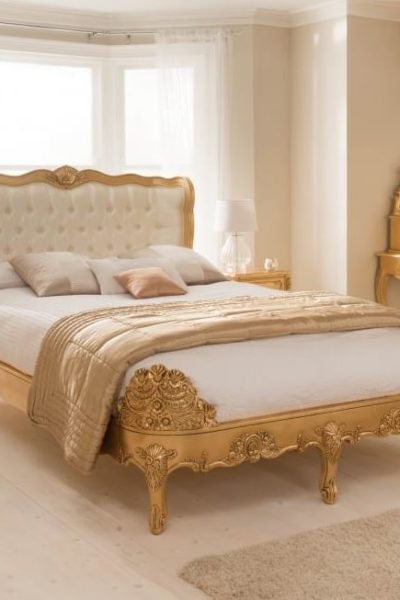 Gold shabby chic style bed by Homes Direct 365