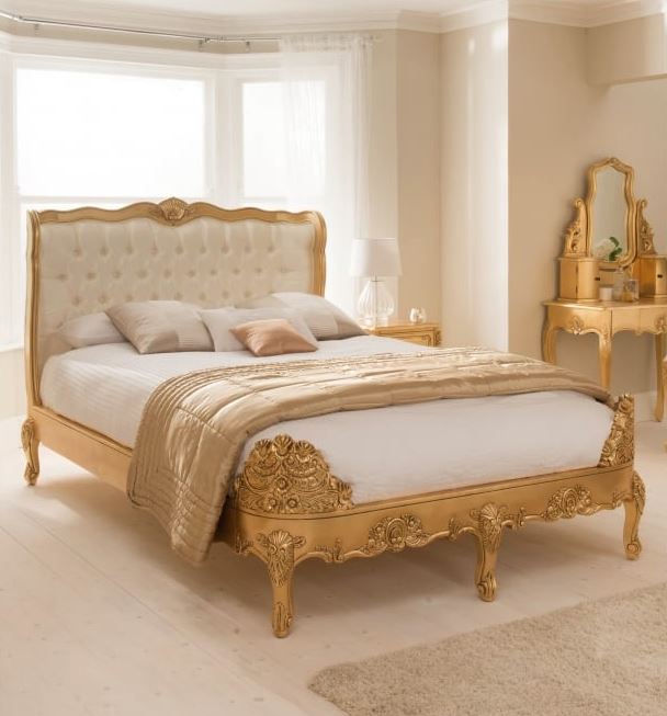Gold shabby chic style bed by Homes Direct 365